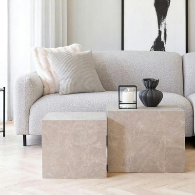Table basse effet marbre beige - set de 2 cubes design TRINITE PIER IMPORT