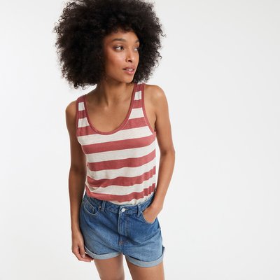 Camiseta de tirantes a rayas de lino, cuello redondo LA REDOUTE COLLECTIONS