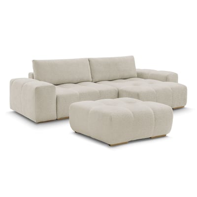 Canapé d'angle fixe 5 places en tissu bouclette avec pouf, ANAKIN BOBOCHIC