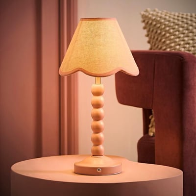 Bobbie Painted Bobbin Rechargeable Table Lamp with Scallop Shade SO'HOME