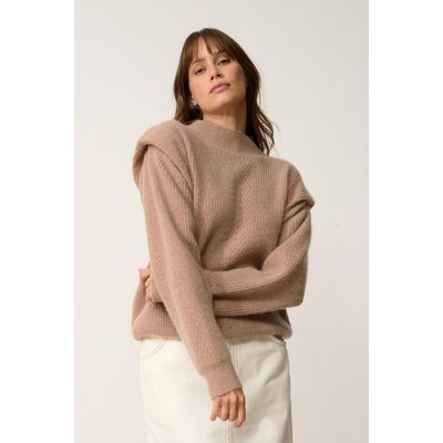 Pull Col Montant Plis Épaules 4 Fils Camel Chiné Iquitos JUST CASHMERE