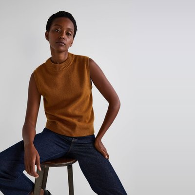 Pull sans manche marron top