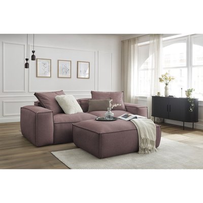 Canapé droit fixe 4 places en tissu chiné avec pouf, BOHEME BOBOCHIC
