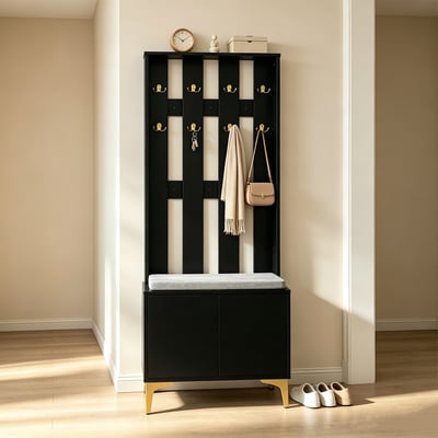 Vestiaire d'entrée ondulé avec banc et rangement, PORTER-A MEUBLES COSY