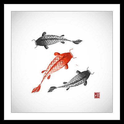 Affiche dessin carpes koï HEXOA