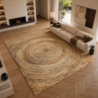 Tapis en jute tressé main motif rond  SUNNY JUTE - style bohème THE DECO FACTORY