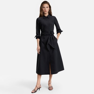 Robe chemise midi à manches longues et ceinture à nouer  LA REDOUTE COLLECTIONS
