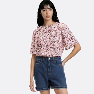 Camicetta a maniche corte con stampa floreale sul retro e chiusura a bottoni LA REDOUTE COLLECTIONS