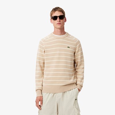 Pull coton maille 3D rayé col rond LACOSTE