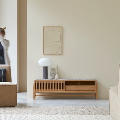 Meuble TV en teck massif et terrazzo premium 140 cm ISAURE TIKAMOON