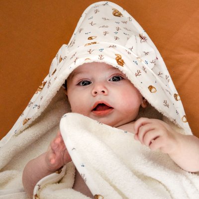 Cape de bain coton bio NOISETTE LITTLE CREVETTE