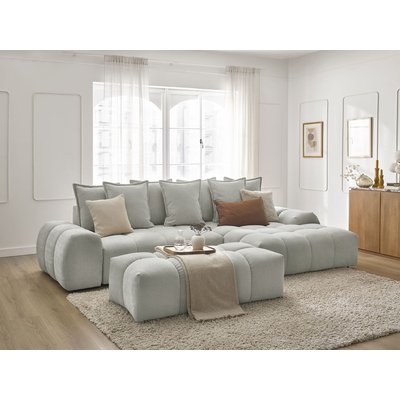 Canapé d'angle convertible 4 places en tissu texturé avec pouf, EVEREST BOBOCHIC