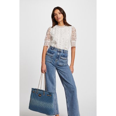 Blouse manches courtes en dentelle MORGAN
