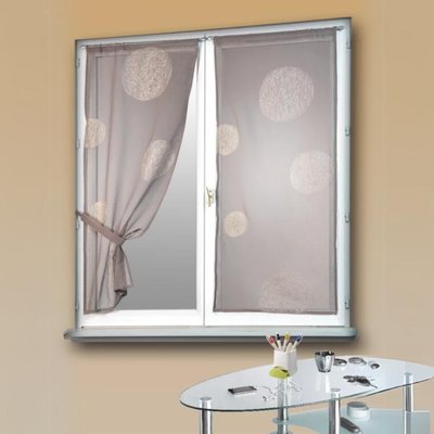 Petit Voilage Taupe Brodé 'Ronds Mêlés' HOME MAISON