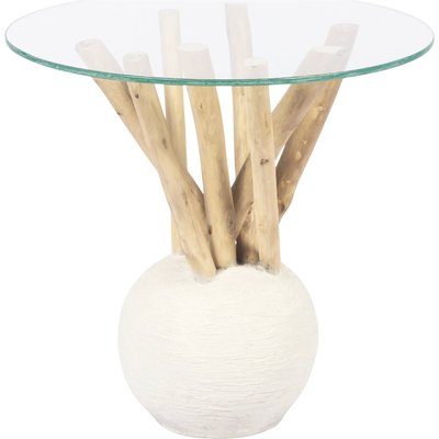 Table d'appoint design bois naturel et verre élégant RECOLLECTION