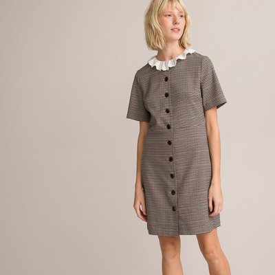 Robe courte à carreaux, col volanté LA REDOUTE COLLECTIONS