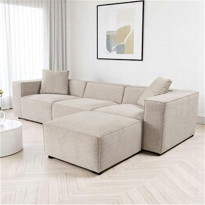 Canapé d'angle modulable taupe - tissu lin OSTUNI PIER IMPORT