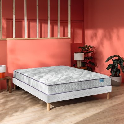 Ensemble matelas ressorts ensachés MORNING ROUTINE, sommier TWIST et pieds MERINOS