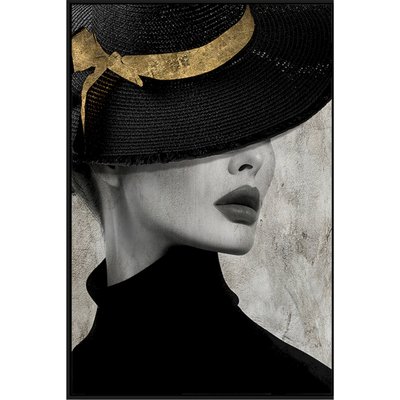 Tableau femme élégante chapeau  et  feuille d'or RECOLLECTION