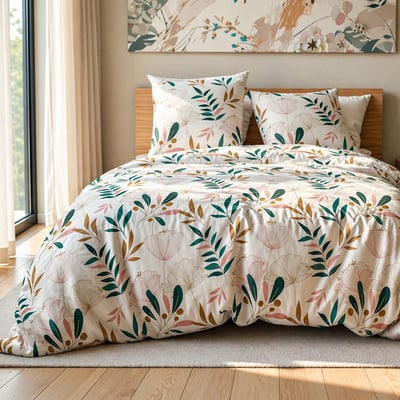 Housse de couette 2 personnes finition bouton + 2 taies 100% microfibre DECORATIE