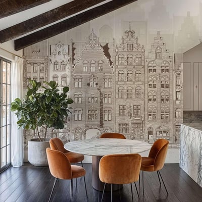 Papier peint panoramique de la ville d'Amsterdam avec façade typiques - 510x260 cm (l x h) LA TOUCHE ORIGINALE