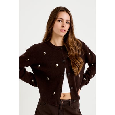 Gilet manches longues broderies col rond CACHE CACHE