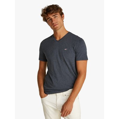 Schmal geschnittenes T-Shirt mit V-Ausschnitt, Jaspé-Gewebe TOMMY JEANS