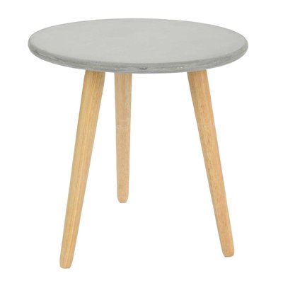 Bout de canapé rond pieds bois et plateau béton D45xH48cm PIER IMPORT