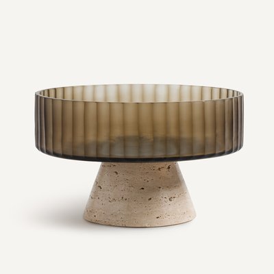 Trapani Glass and Travertine Dish with Base AM.PM