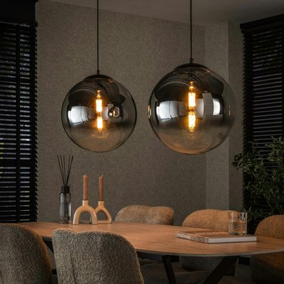 Suspension en verre fumé 2 abat-jour noirs RALF PIER IMPORT