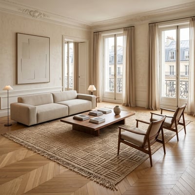 Tapis damier en jute  artisanal reliefs  JUTE NATUREL - style bohème THE DECO FACTORY