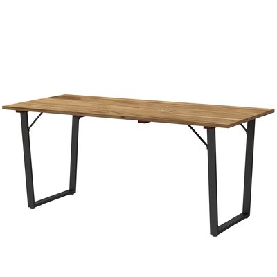 Table à manger de jardin 6 personnes acier noir plateau bois pré-huilé OUTSUNNY