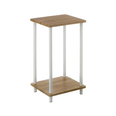 Table de chevet ou d'appoint en métal blanc et bois - 34x30x59cm WADIGA