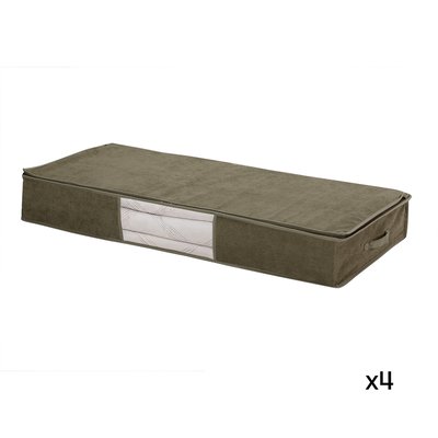 Lot de 4 housses de rangement dessous de lit en velours côtelé kaki - L107 cm CALICOSY