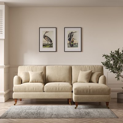 Emeline Soft Brushed Right Hand Corner Chaise Sofa with Antique Castor Legs SO'HOME