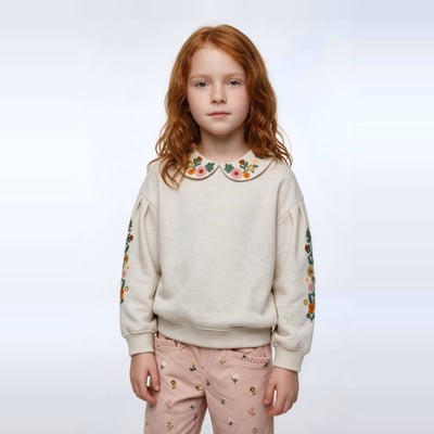 Sweat col claudine brodé MONOPRIX