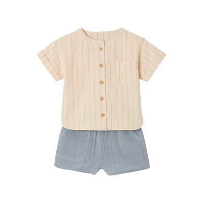Ensemble chemise rayée effet lin + short en gaze VERTBAUDET