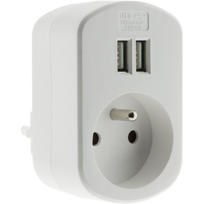 Chargeur 2p + T + 2 Usb 2.1a Blanc ZENITECH