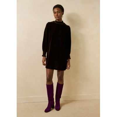 Robe courte en velours manches longues col montant LA FEE MARABOUTEE