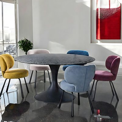 Table ronde en verre ondulé noir Ø 145 cm LIGURIE PIER IMPORT