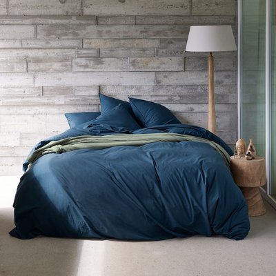 Housse de couette en percale de coton lavé, DOUCEUR LAVÉE BLANC CERISE