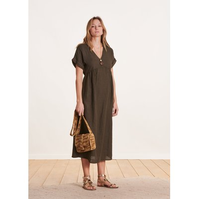Robe longue évasée en lin manches courtes LA FEE MARABOUTEE