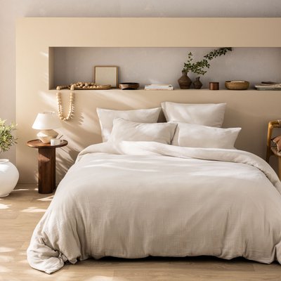 Housse de couette unie en coton, GAZE DE COTON MATT ET ROSE
