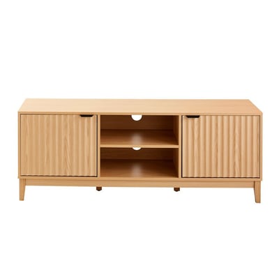 Meuble TV 2 niches et 2 portes aux façades effet vague L140 cm - BOLOGNE CALICOSY