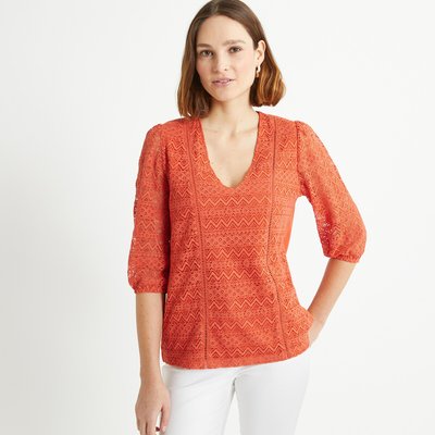 V-Neck T-Shirt with 3/4 Length Sleeves ANNE WEYBURN