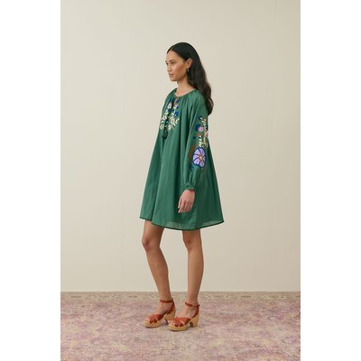 Robe courte évasée brodée, manches longues, JANICE LOUISE MISHA