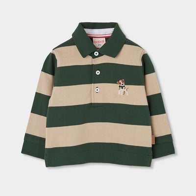 Polo garçon en maille rayé brodé chien BOBOLI
