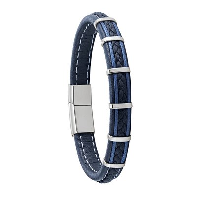 KESSEL - Leather bracelet and blue thread, steel JOURDAN BIJOUX