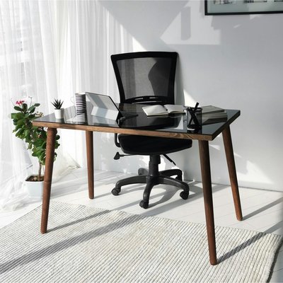 Bureau en bois foncé et verre noir - style moderne ANZIO PIER IMPORT