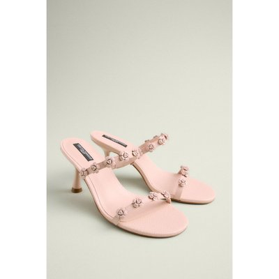 Mules en cuir à talons et deux brides fleurs NEXT
